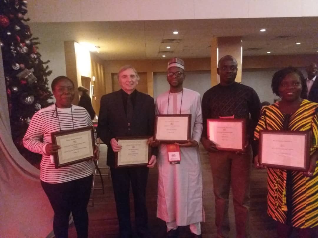 Cross-section of different awardees at the 2018 ASA conference. Left to right – Prof G.M.T Emezue from the Alex Ekwume Federal University Ndufu-Alike, Nigeria received the Carnegie Corporations of New York Scholar Award, Mr Andrzej Tymowski from the American Council of Learned Societies received the African Studies Association’s Service Award, Dr Samaila Suleiman from the Bayero University, Kano, Nigeria, received the African Studies Association’s Presidential Award, Dr James Ocita from the Makerere University, Uganda,received the African Studies Association’s Presidential Award and Dr Theresah Patrine Ennin from the University of Cape Coast, Ghana, received the African Studies Association’s Presidential Award.